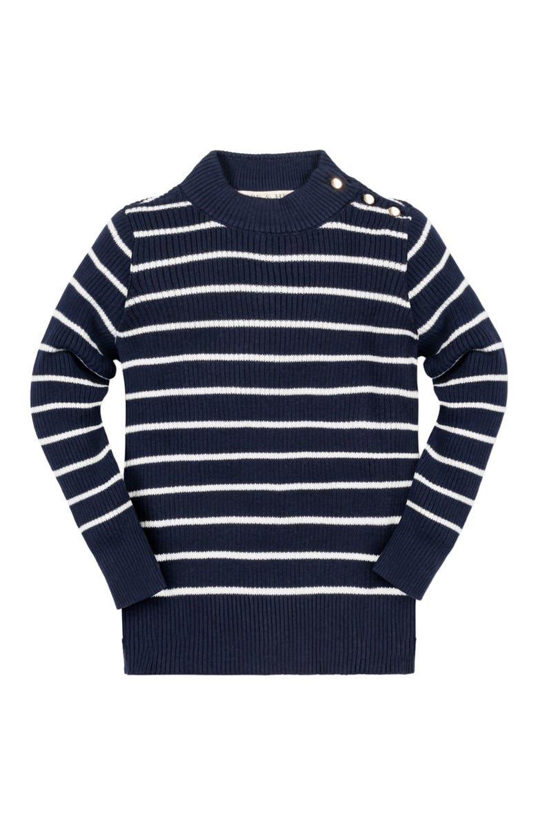 Hope & Henry Baby Girls' Organic Mock Neck Sweater, Infant, Main, color, Navy Breton Stripe