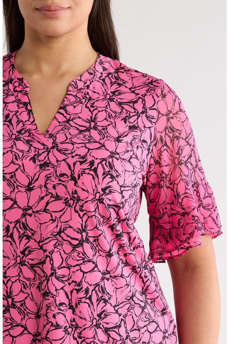 Flutter Sleeve Top, Alternate, color, PINK BERRY/ ANNE BLACK