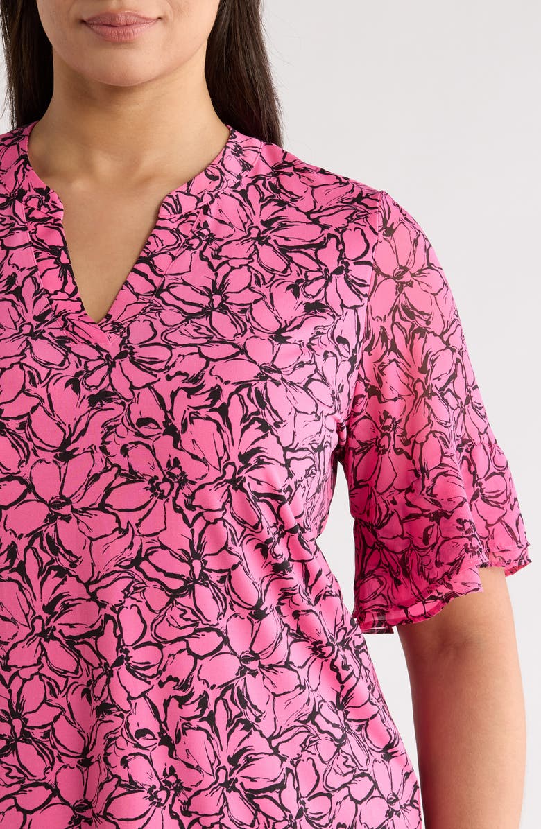 AK ANNE KLEIN Flutter Sleeve Top, Alternate, color, Pink Berry/ Anne Black