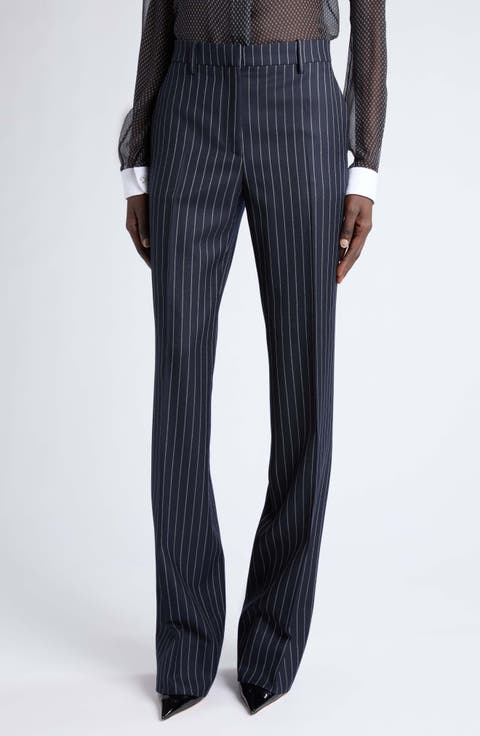 Chalkstripe Boyfriend Wool & Mohair Straight Leg Pants
