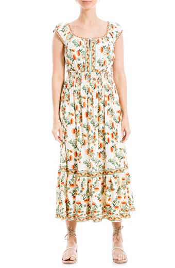 Max studio floral print smocked maxi dress hot sale