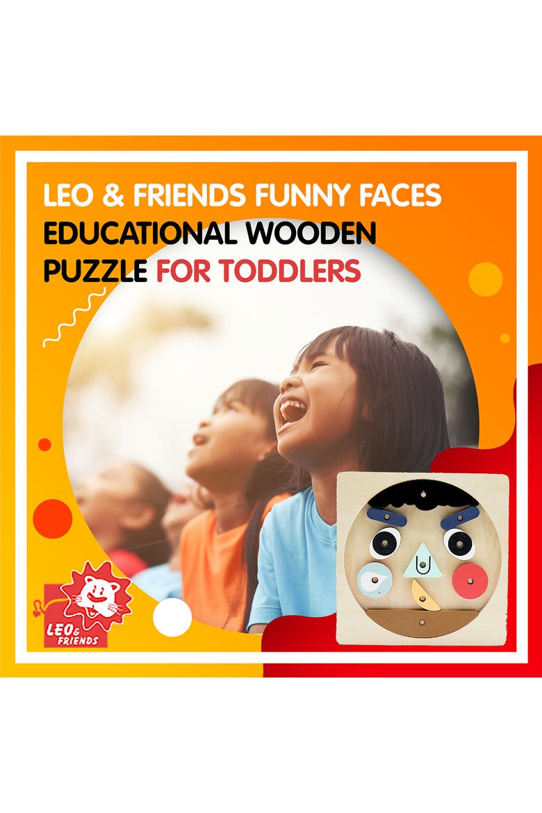 Funny Faces Educational Wooden Puzzle for Toddlers | 10-Piece Safe Puzzle with Wooden Board, Makes Funny Faces, Alternate, color, Red