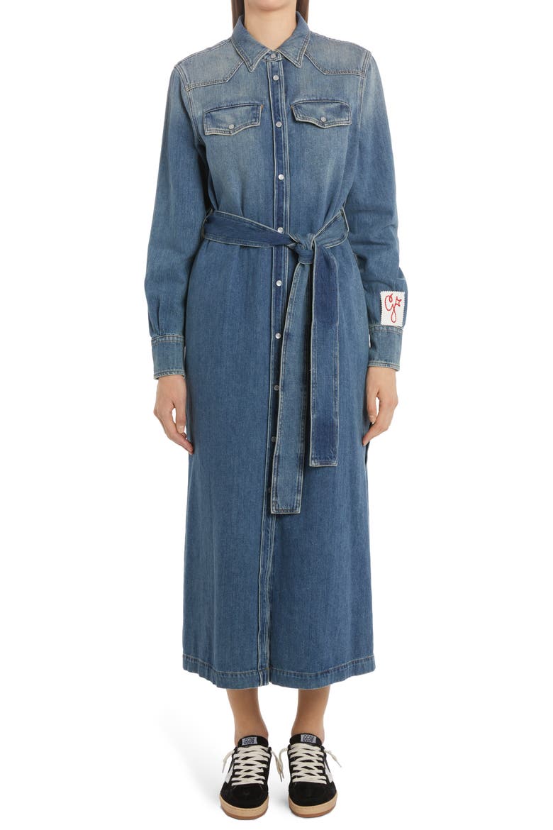 Dana Long Sleeve Denim Shirtdress, Main, color, BLUE