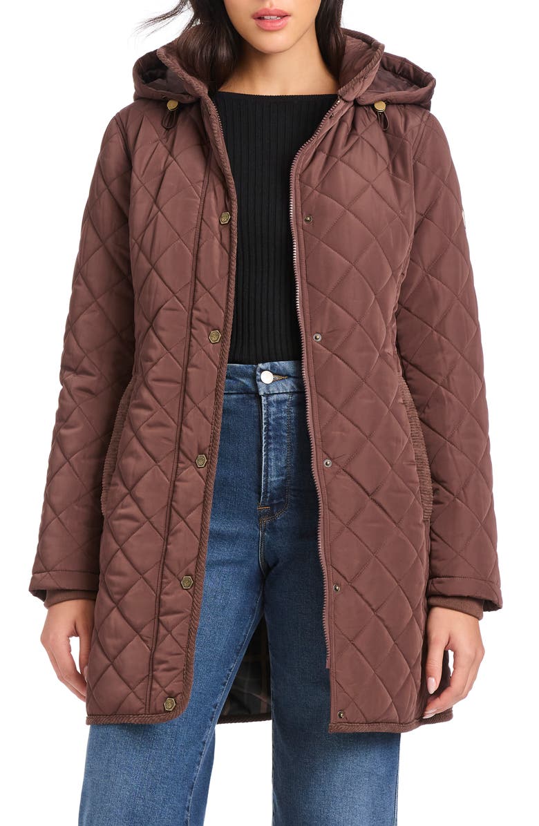 Vince Camuto Water Resistant Quilted Coat with Removable Hood, Alternate, color, French Roast