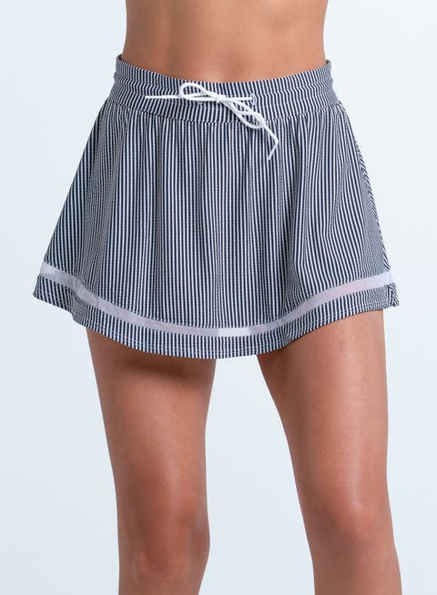 High Waist Seersucker Skirt