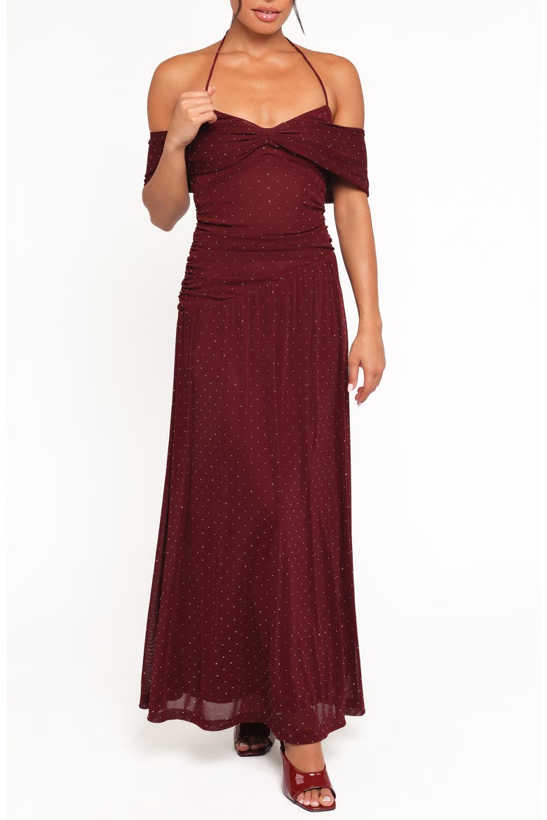 Mayven Dot Halter Neck Gown, Main, color, BURGUNDY
