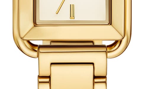 Tory Burch The Kira Square Mini Three Hand Gold Tone Stainless Steel Watch, 18mm X 18mm In Gold