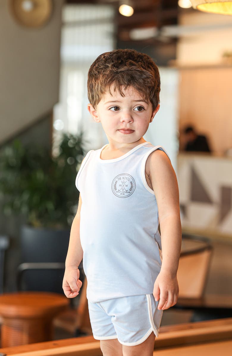 Manière Kids' Montee Golf Course Cotton Blend Tank & Shorts Set, Alternate, color, Baby Blue