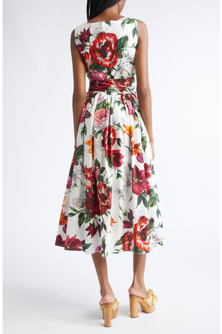Floral Print Belted Poplin Fit & Flare Dress, Alternate, color, HA5PB ANEMONI GIGLI F.BCO