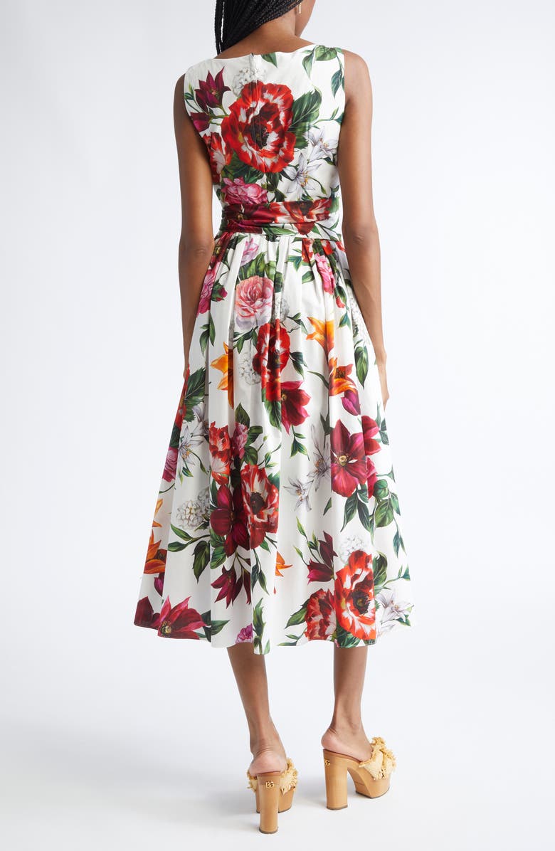 Dolce&Gabbana Floral Print Belted Poplin Fit & Flare Dress, Alternate, color, Ha5pb Anemoni Gigli F.bco