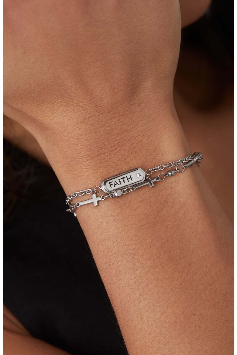 Faith Stranded Bracelet Set, Alternate, color, Silver