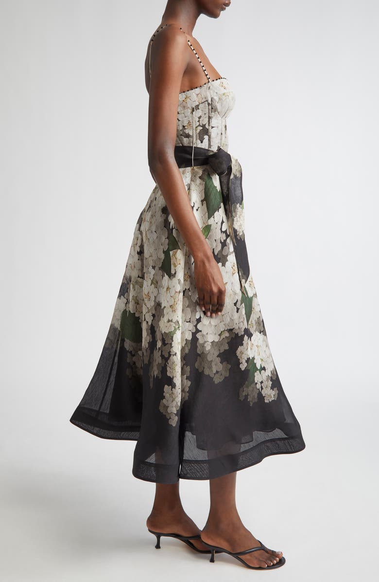 Zimmermann Balance Picnic Corset Linen & Silk Midi Dress, Alternate, color,