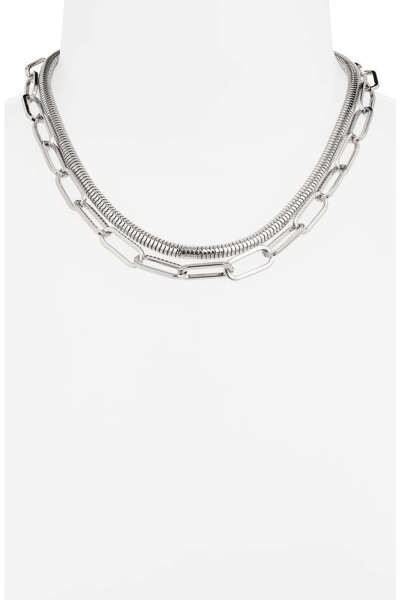 Set of 2 Snake Chain & Paper Clip Link Necklaces, Alternate, color, SILVER