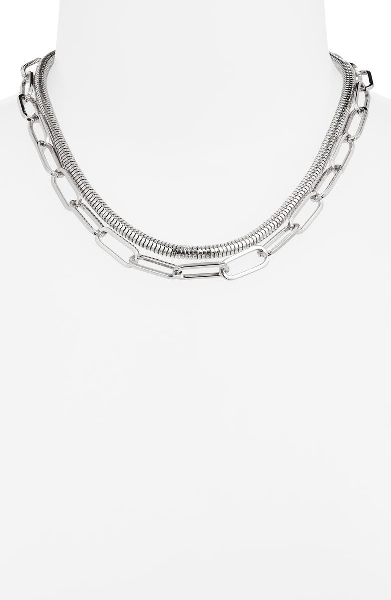 Nordstrom Set of 2 Snake Chain & Paper Clip Link Necklaces, Alternate, color, Silver