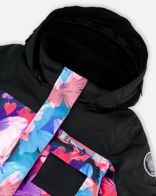 Deux Par Deux One-piece Play Snowsuit Butterfly In Black