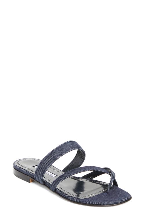 Manolo Blahnik Susa Chambray Crisscross Flat Sandals In Purple