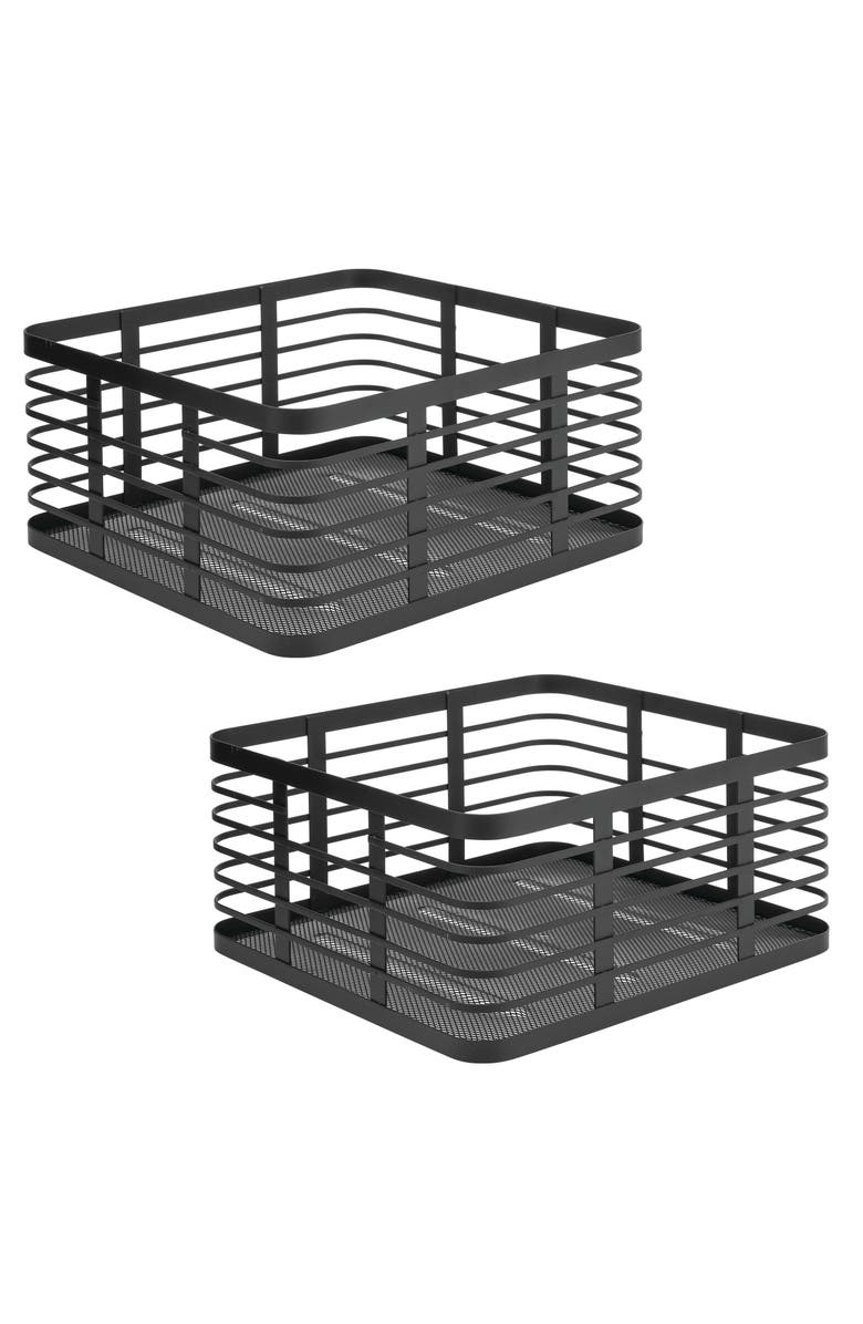 mDesign Metal Pantry Basket with Handles - Set of 2 - Matte Black, Main, color, Matte Black