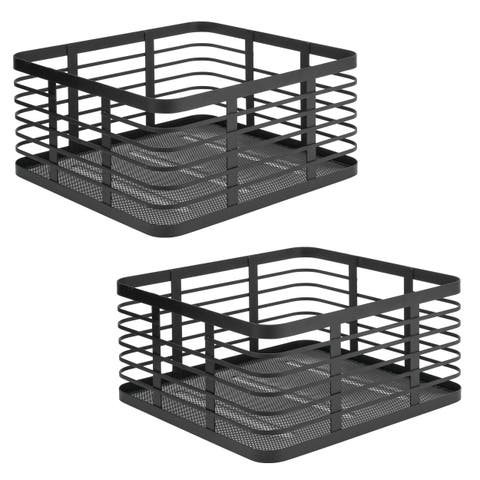 Metal Pantry Basket with Handles - Set of 2 - Matte Black