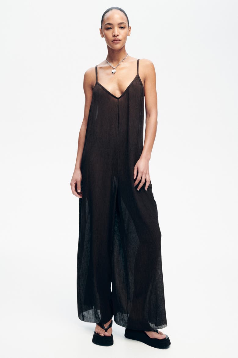 Crinkled Jumpsuit, Alternate, color, Dark brown