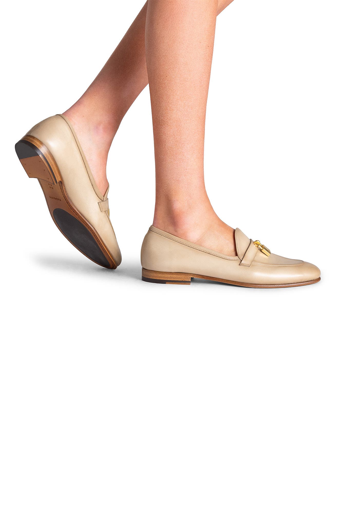 Magnanni Stella Lock Leather Loafer, Alternate, color, Taupe