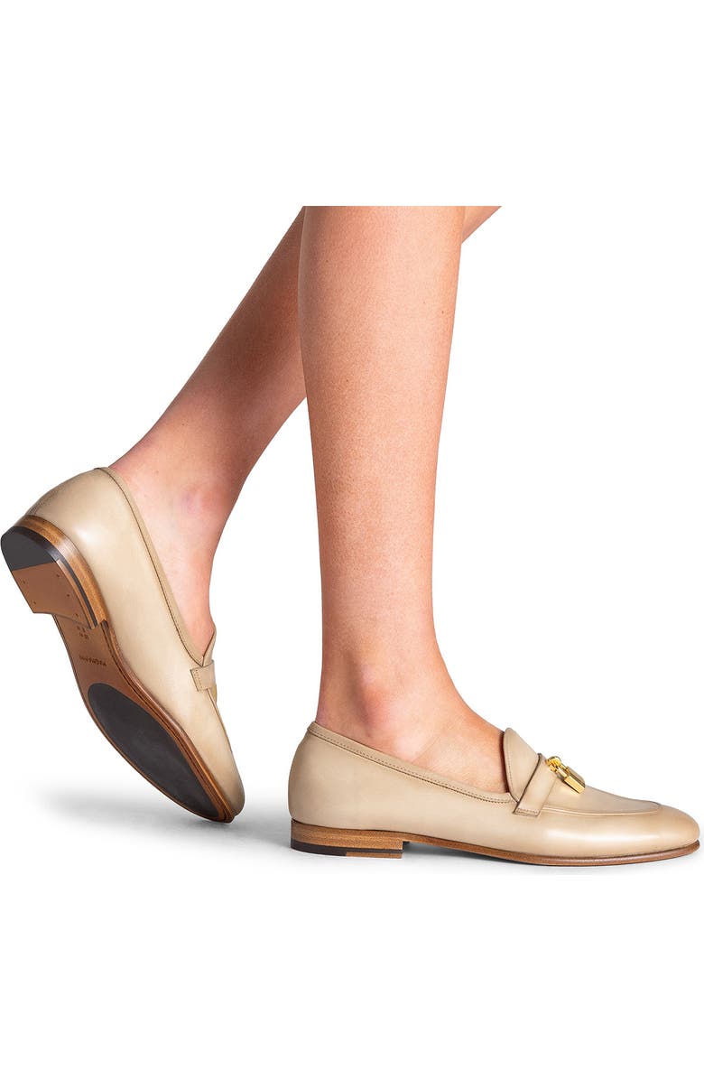 Magnanni Stella Lock Leather Loafer, Alternate, color, Taupe