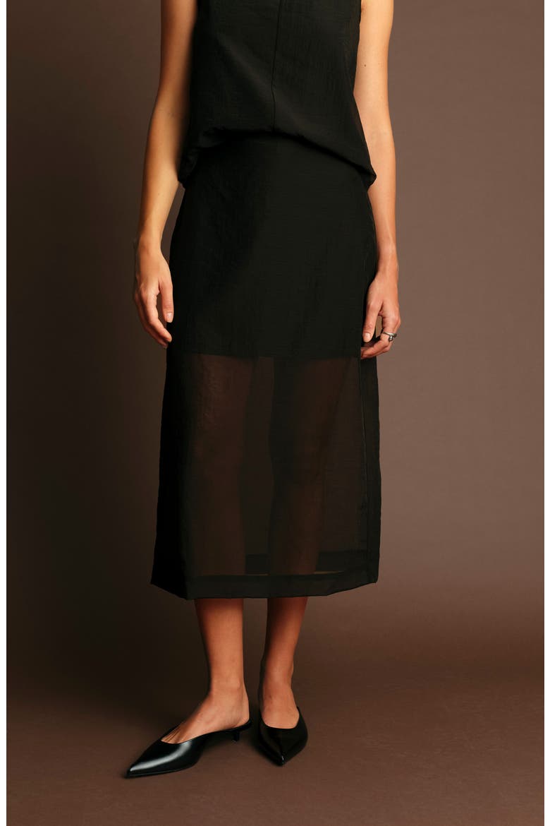 Hugh Sheer Midi Skirt, Alternate, color, BLACK