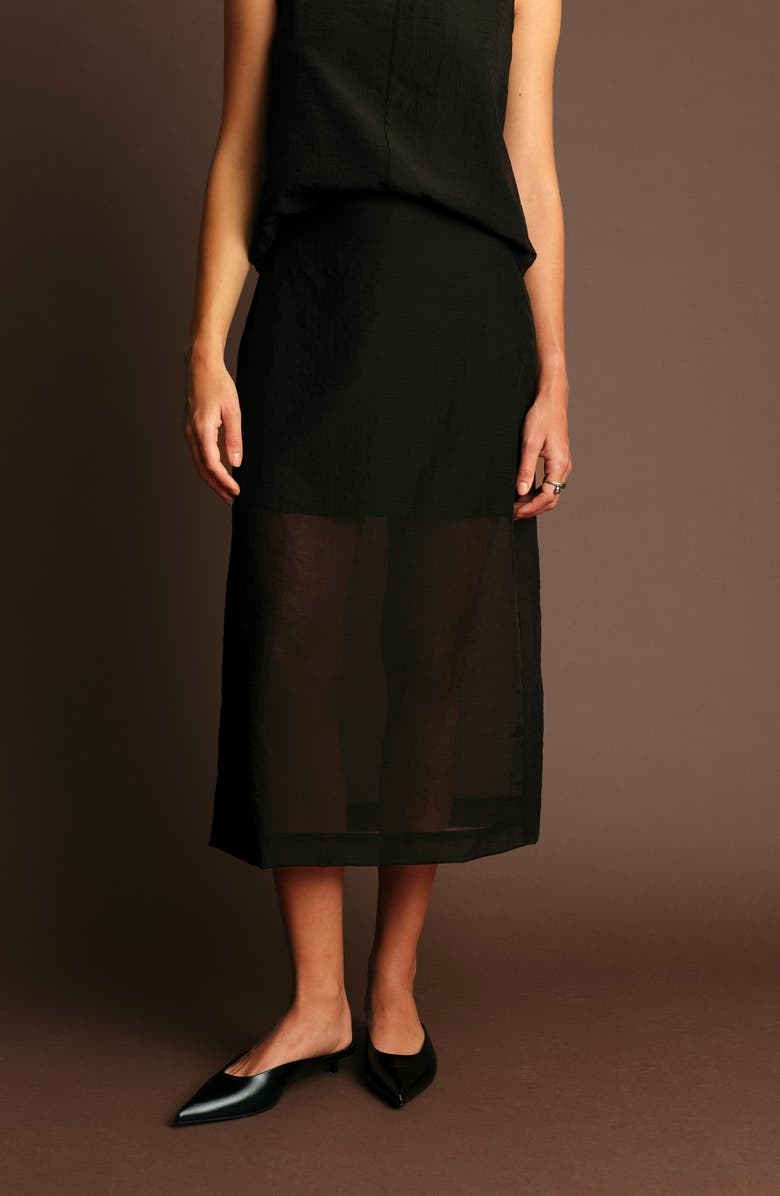 DELUC Hugh Sheer Midi Skirt, Alternate, color, Black