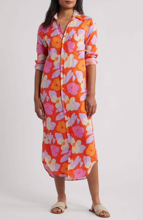 Long Sleeve Linen Midi Shirtdress