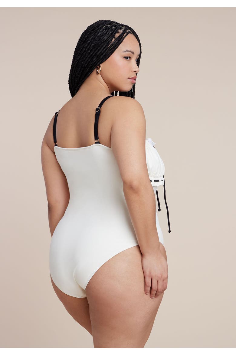 Ruched Bandeau One Piece, Alternate, color, COCONUT MILK