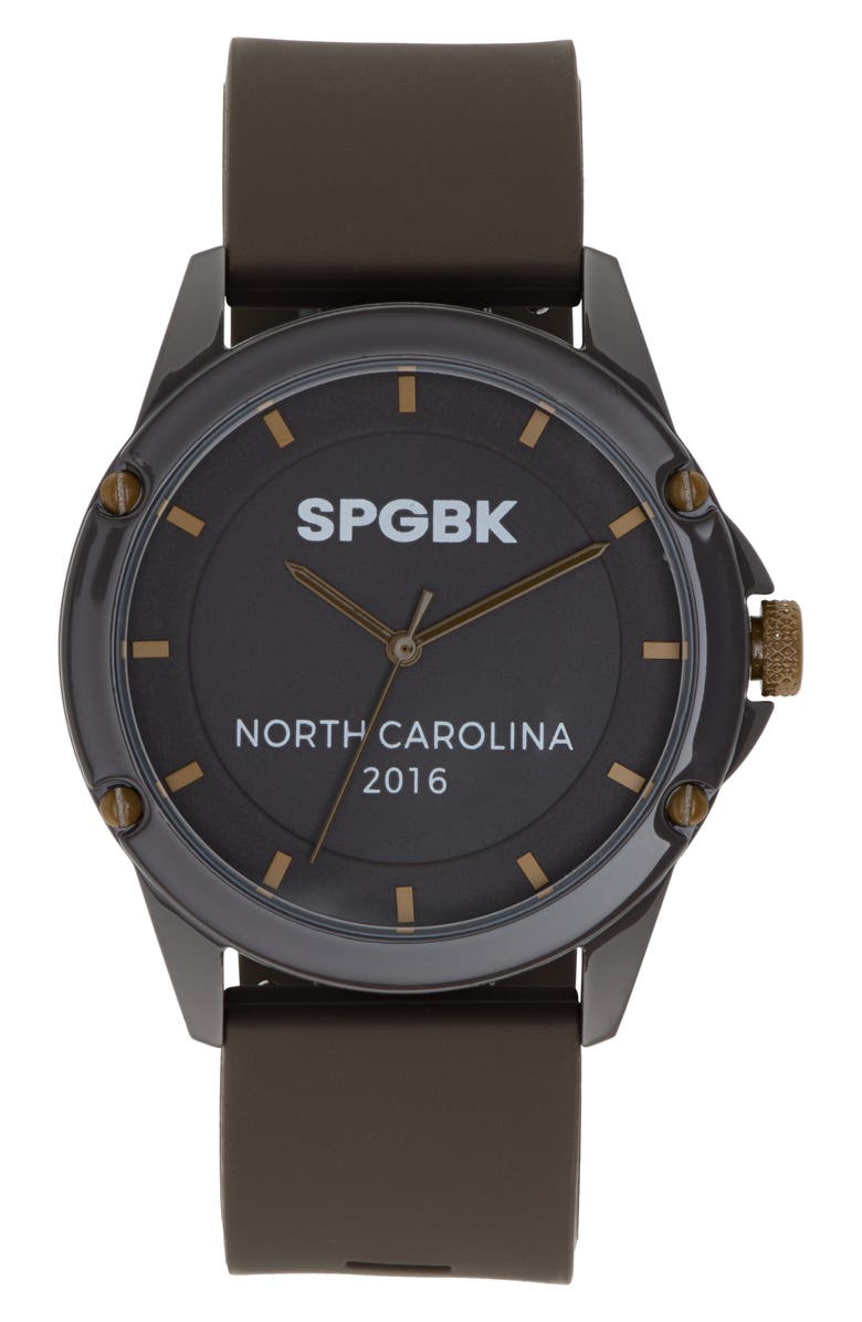 SPGBK Watches Dark Chocolate Silicone Strap Watch, Main, color, Dark Brown