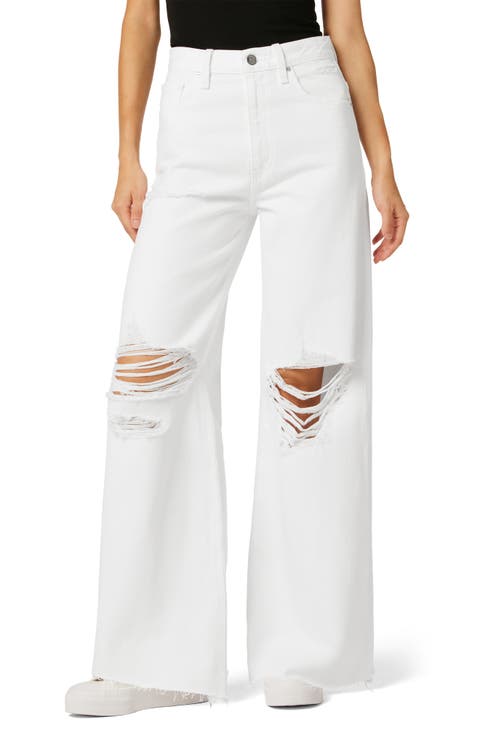 James Ripped High Waist Raw Hem Wide Leg Jeans (Destroy White)