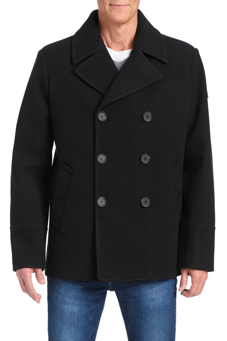 Double Breasted Water Resistant Coat, Main, color, BLACK