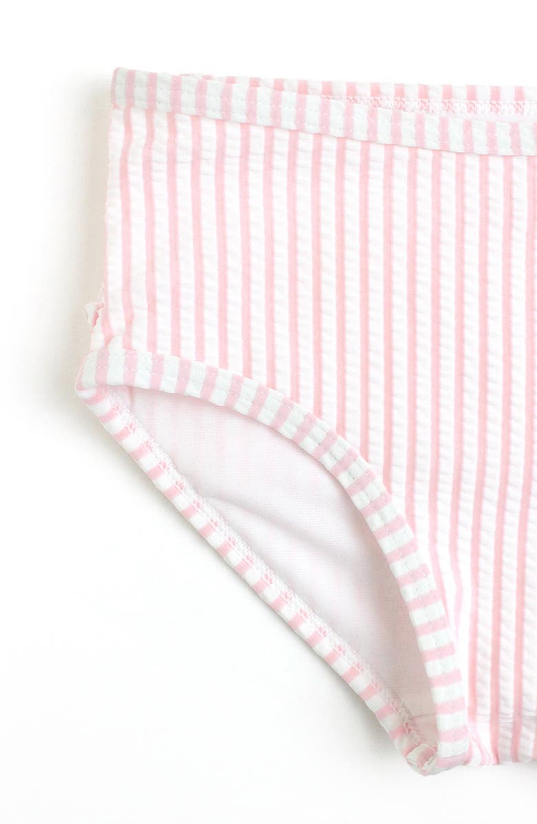 RuffleButts Pastel Palms Ruffle Long Sleeve Two-Piece Rashguard Swimsuit & Hat Set, Alternate, color, 