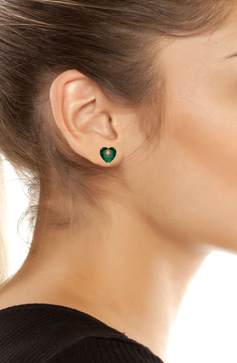 Kurt Geiger London Crystal Heart Stud Earrings, Alternate, color, Gold/ Green