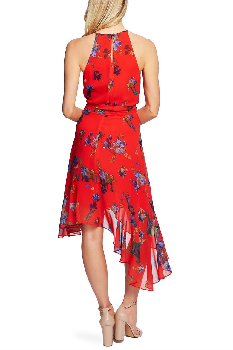 Floral Print Asymmetrical Dress, Alternate, color, FIERYRED