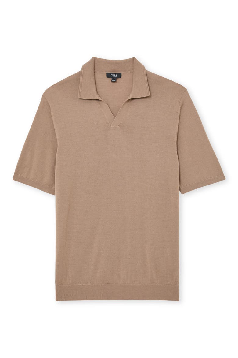Duchie Johnny Collar Short Sleeve Wool Polo Sweater, Alternate, color, CAMEL BROWN