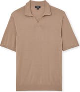 Reiss Duchie Johnny Collar Short Sleeve Wool Polo Sweater