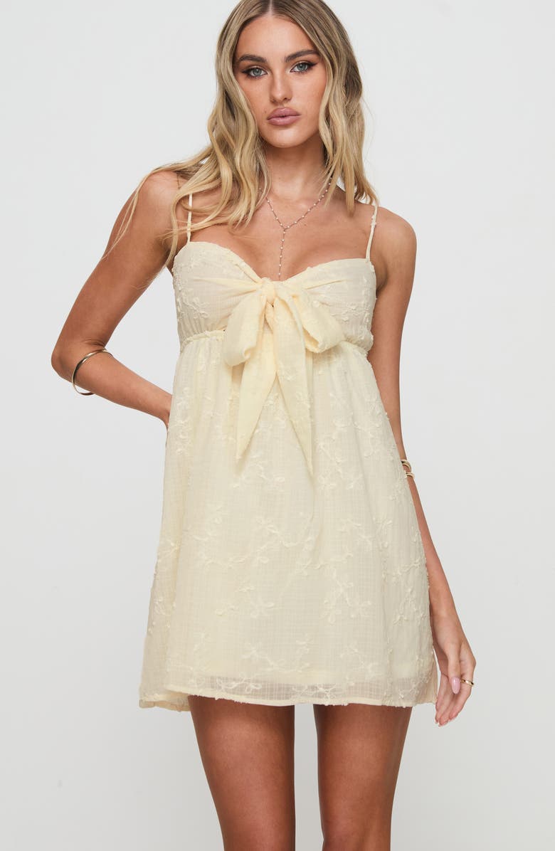 Princess Polly Granno Tie Front Babydoll Minidress, Alternate, color, Lemon