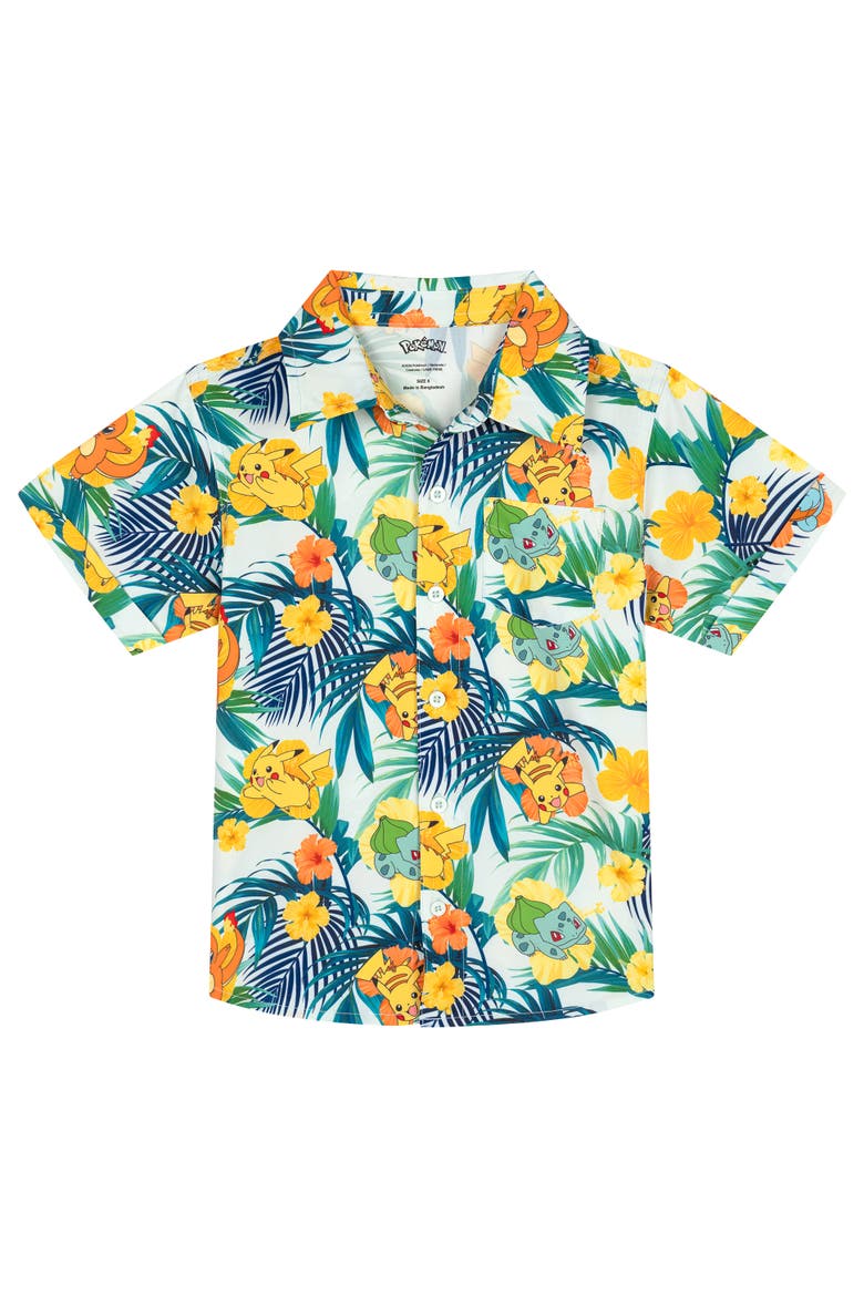 Swimwear 2-Piece Camp Shirt and Swim Trunks Set, Alternate, color, Pikachu Squirtle Green