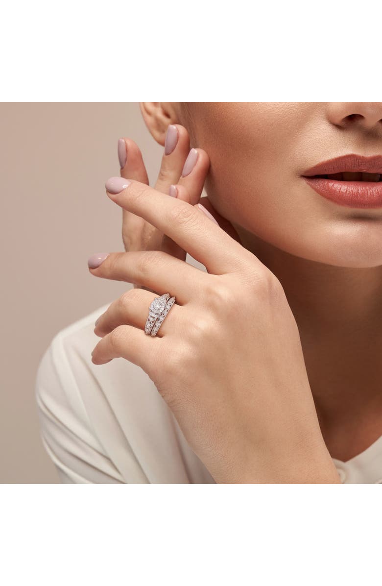 Julianna B. Diamond Double Row Halo Bridal Ring Set, Alternate, color, Sterling Silver