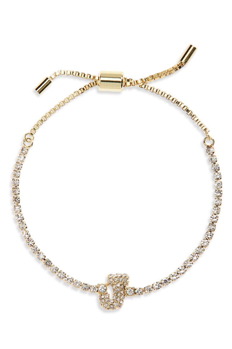 Initial Tennis Slider Bracelet, Main, color, GOLD J