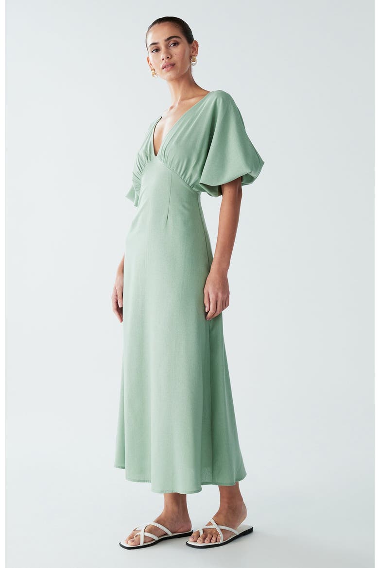 Palm Midi Dress, Alternate, color, Sage Green