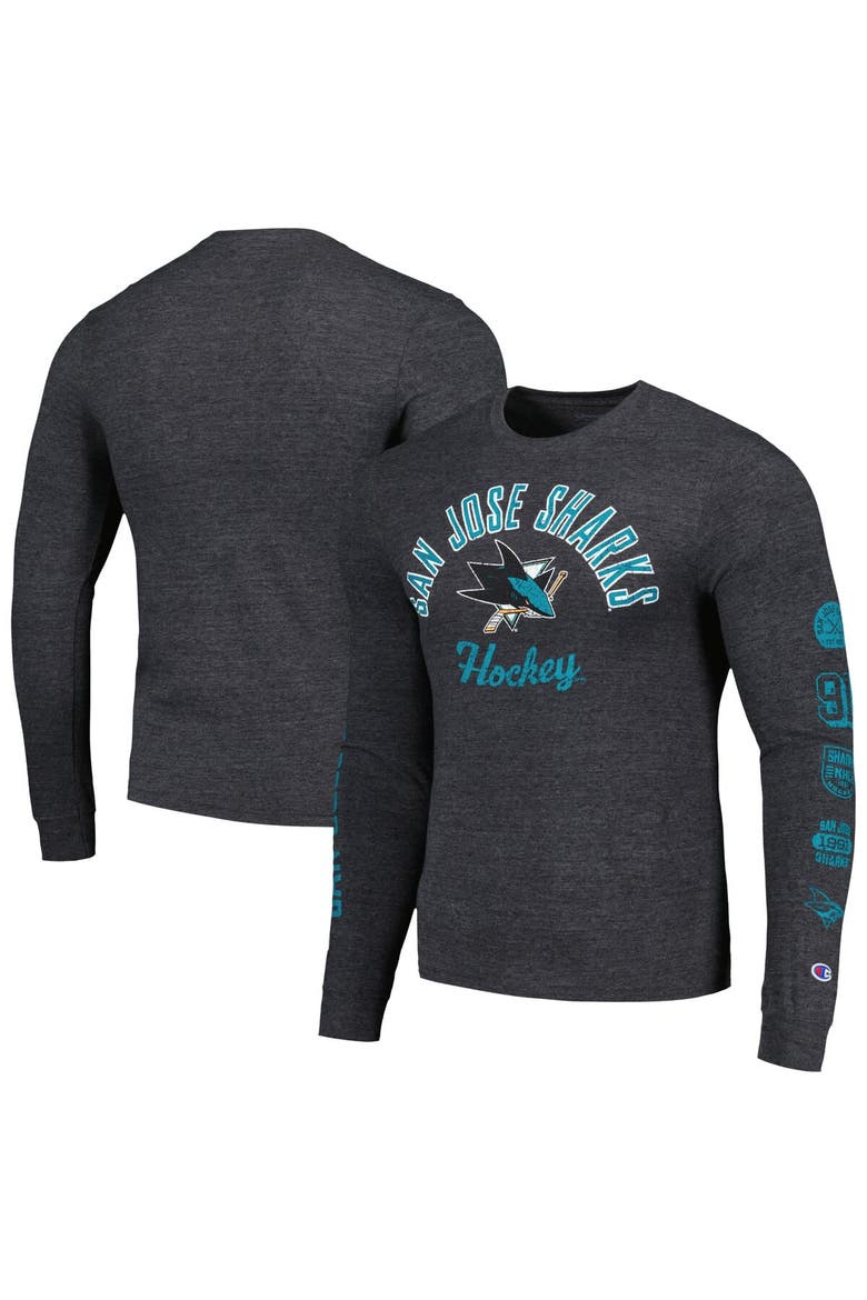 Men's Champion Heather Black San Jose Sharks Multi-Logo Tri-Blend Long Sleeve T-Shirt, Main, color, Heather Royal