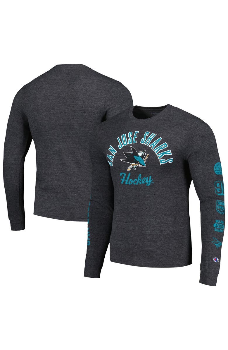 Champion Men's Champion Heather Black San Jose Sharks Multi-Logo Tri-Blend Long Sleeve T-Shirt, Main, color, Heather Royal