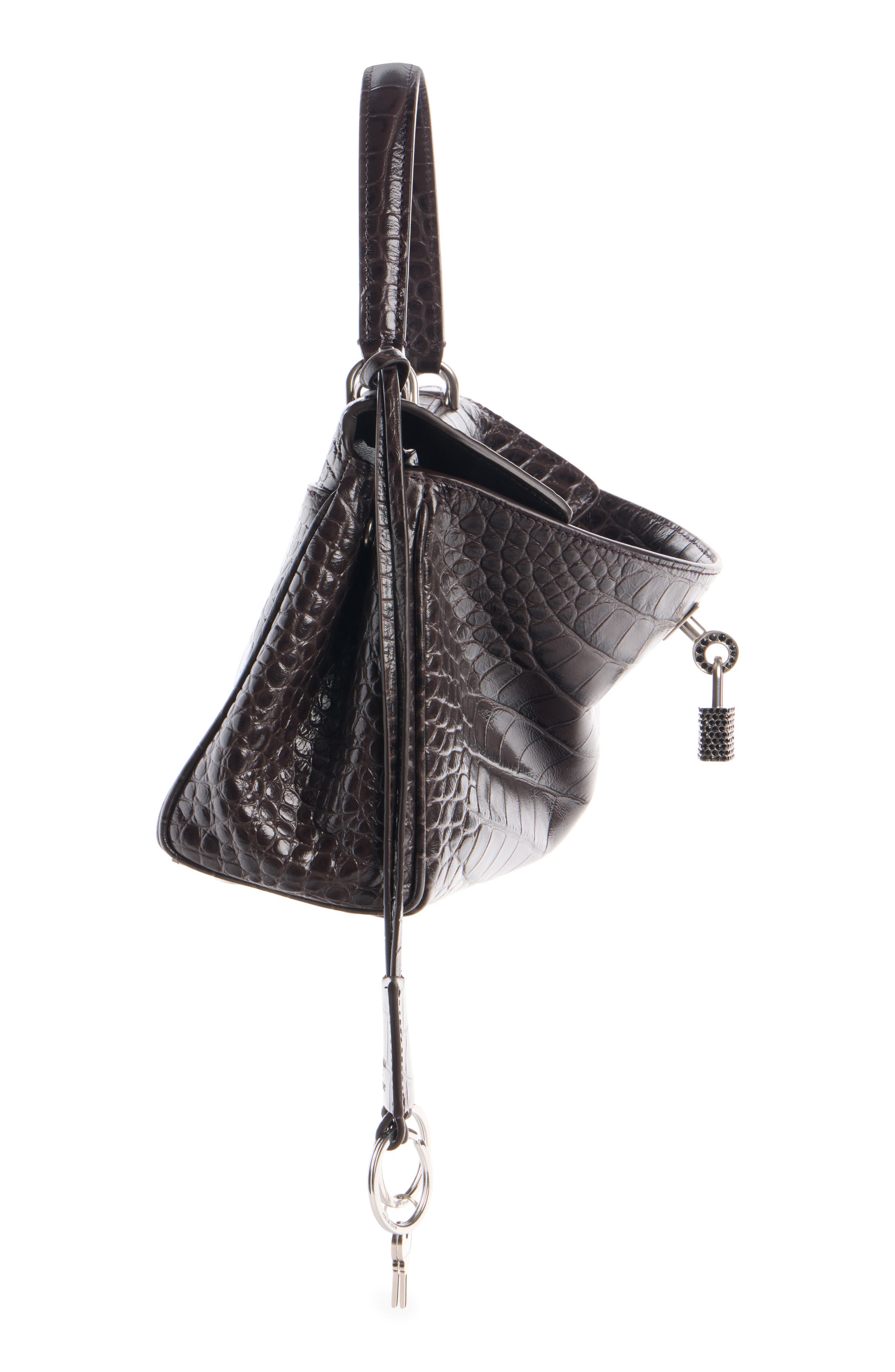 Balenciaga Rodeo Croc Embossed Leather Top Handle Bag, Alternate, color, 2210 Espresso/ Black
