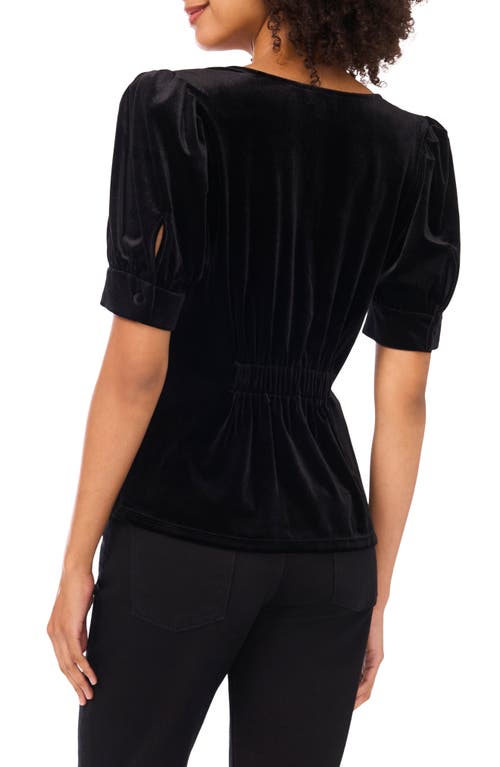 Cece Rhinestone Bow Stretch Velvet Top In Black