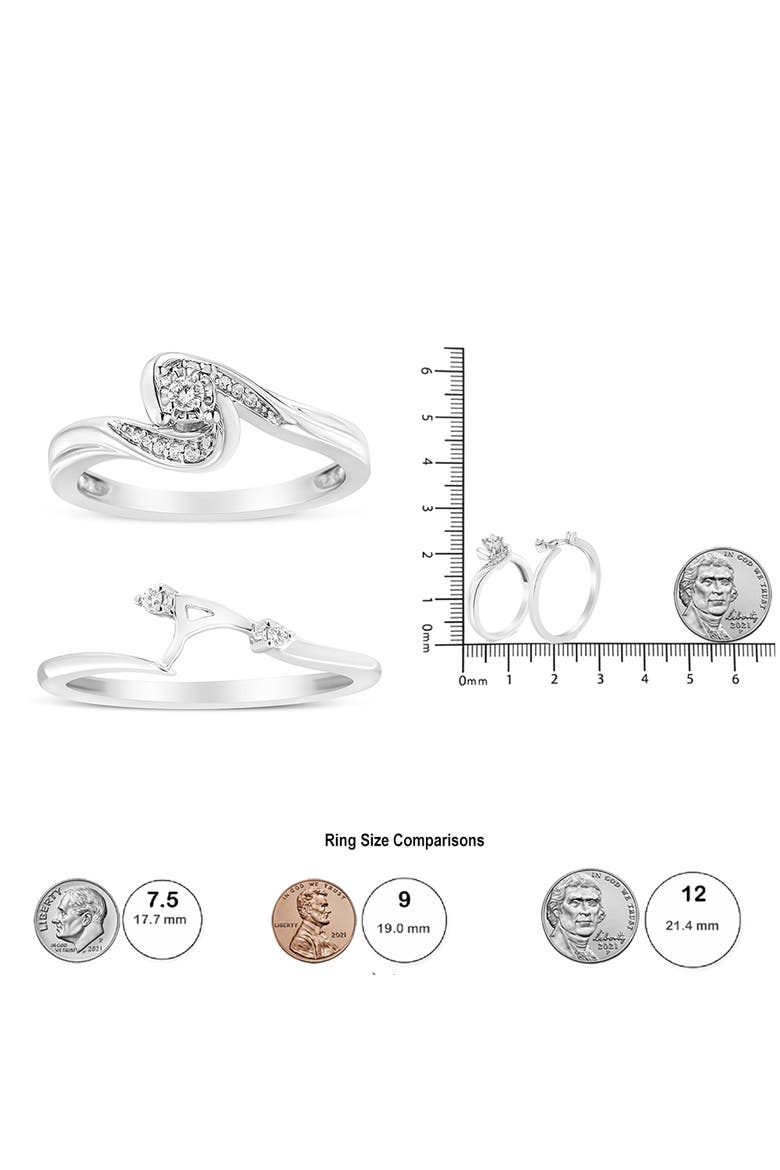 Silver 1/10 Cttw Diamond Swirl and Bypass Bridal Set Ring and Band, Alternate, color, White