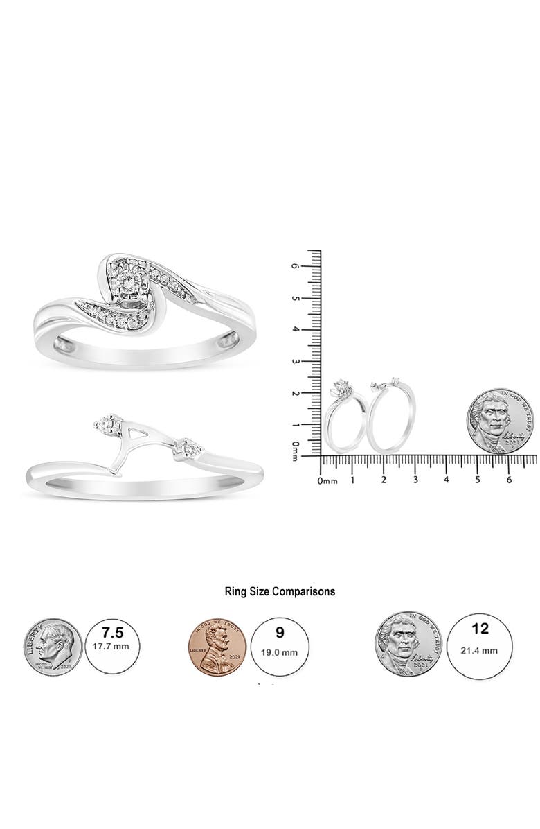 Haus of Brilliance Silver 1/10 Cttw Diamond Swirl and Bypass Bridal Set Ring and Band, Alternate, color, White