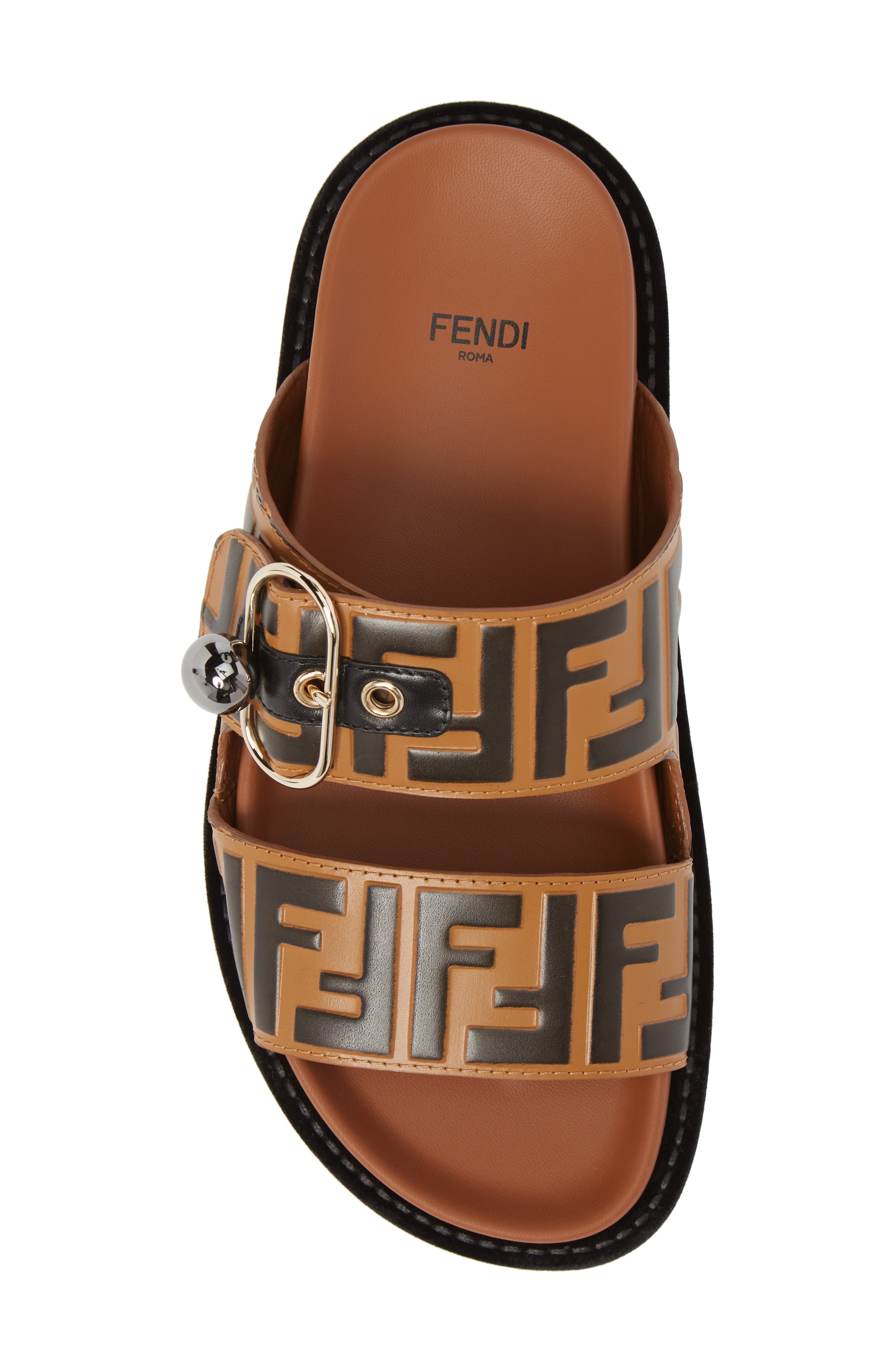Fendi Pearland Logo Slide Sandal, Alternate, color, 
