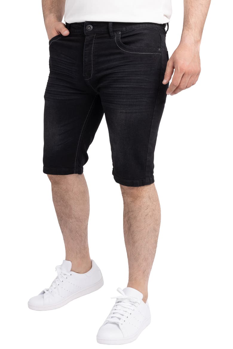 Cultura Saddle Stitch Straight Leg Denim Shorts, Alternate, color, BLACK WASH